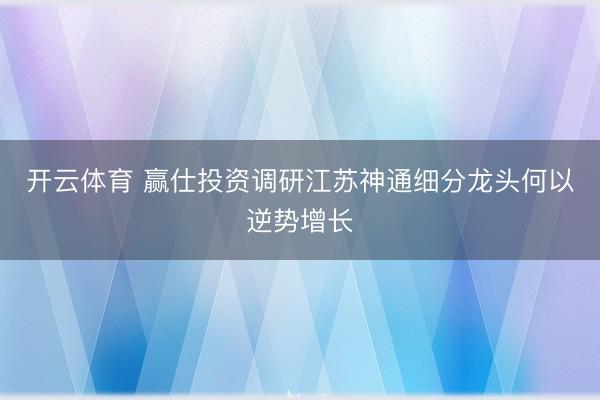 开云体育 赢仕投资调研江苏神通细分龙头何以逆势增长