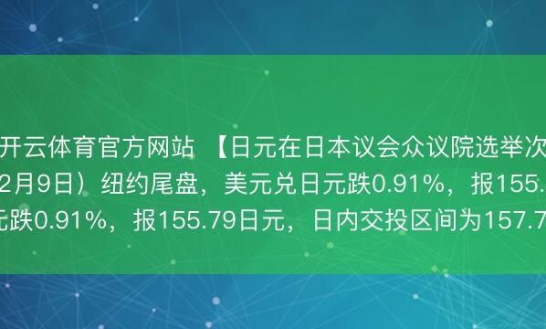 开云体育官方网站 【日元在日本议会众议院选举次日持续走高】周一（2月9日）纽约尾盘，美元兑日元跌0.91%，报155.79日元，日内交投区间为157.76
