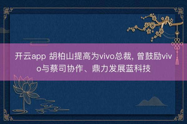 开云app 胡柏山提高为vivo总裁， 曾鼓励vivo与蔡司协作、鼎力发展蓝科技