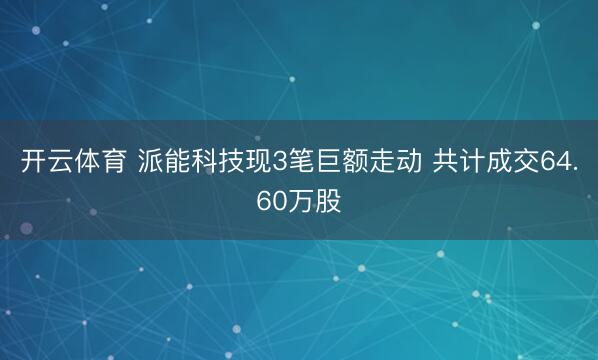 开云体育 派能科技现3笔巨额走动 共计成交64.60万股